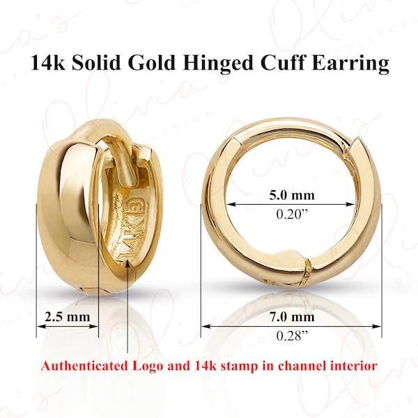 14k White or Yellow Solid Gold Mini Ear-Cuffs or Huggie Earrings (7.0-13.5x2.5mm), Piercing to Lobe, Upper-lobe for Women, Men, Teens