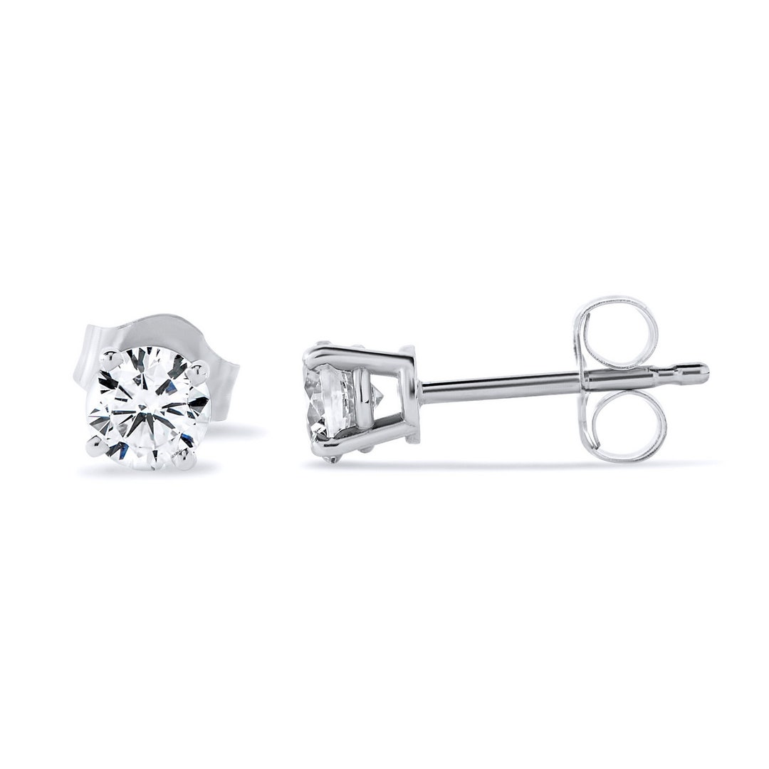 Orecchini a bottone quadrati in oro bianco 14k con zirconi cubici, chiusura a vite, unisex, taglio principessa, con finto diamante, di TILO Jewelry - Italia