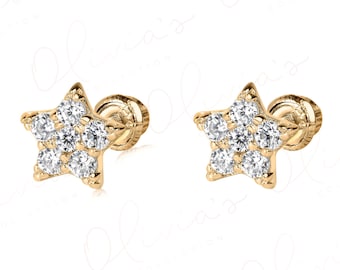14k Solid Gold Stern Ohrstecker in Gelb oder Weiß für Frauen, Männer, Jugendliche oder Kinder für Ohrläppchen und Oberlappen Piercing