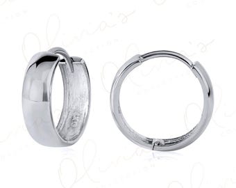 14k Weiß oder Gelbgold gewölbte breite leichte Huggie Ohrringe (14.5x4.5 mm), Unisex Erwachsene, Jugendliche, Ohrläppchen