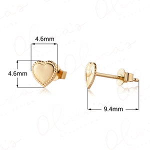 14k Yellow Gold Heart Stud Earrings: Dainty Polished Gold