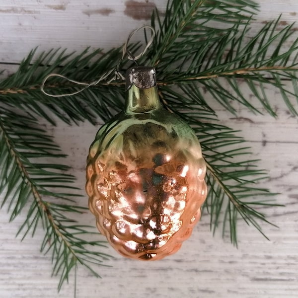Soviet christmas ornaments, shiny brite tree topper, xmas decorations, christmas toy pine cone, vintage decor old xmas, toy glass.