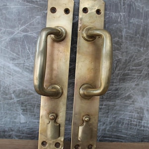 Set 2 brass antique large door pulls, vintage gold front door handle, barn door wall decor, rustic metal door handle, outdoor door knob.