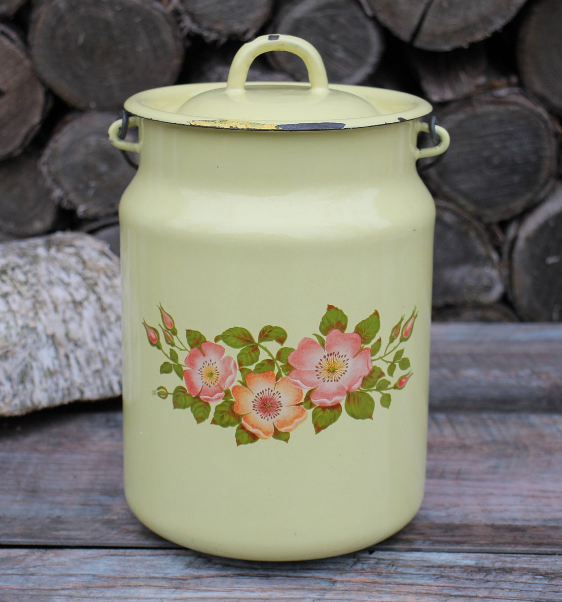 Enamel milk jug yellow enamel milk can enamelware pitcher Etsy