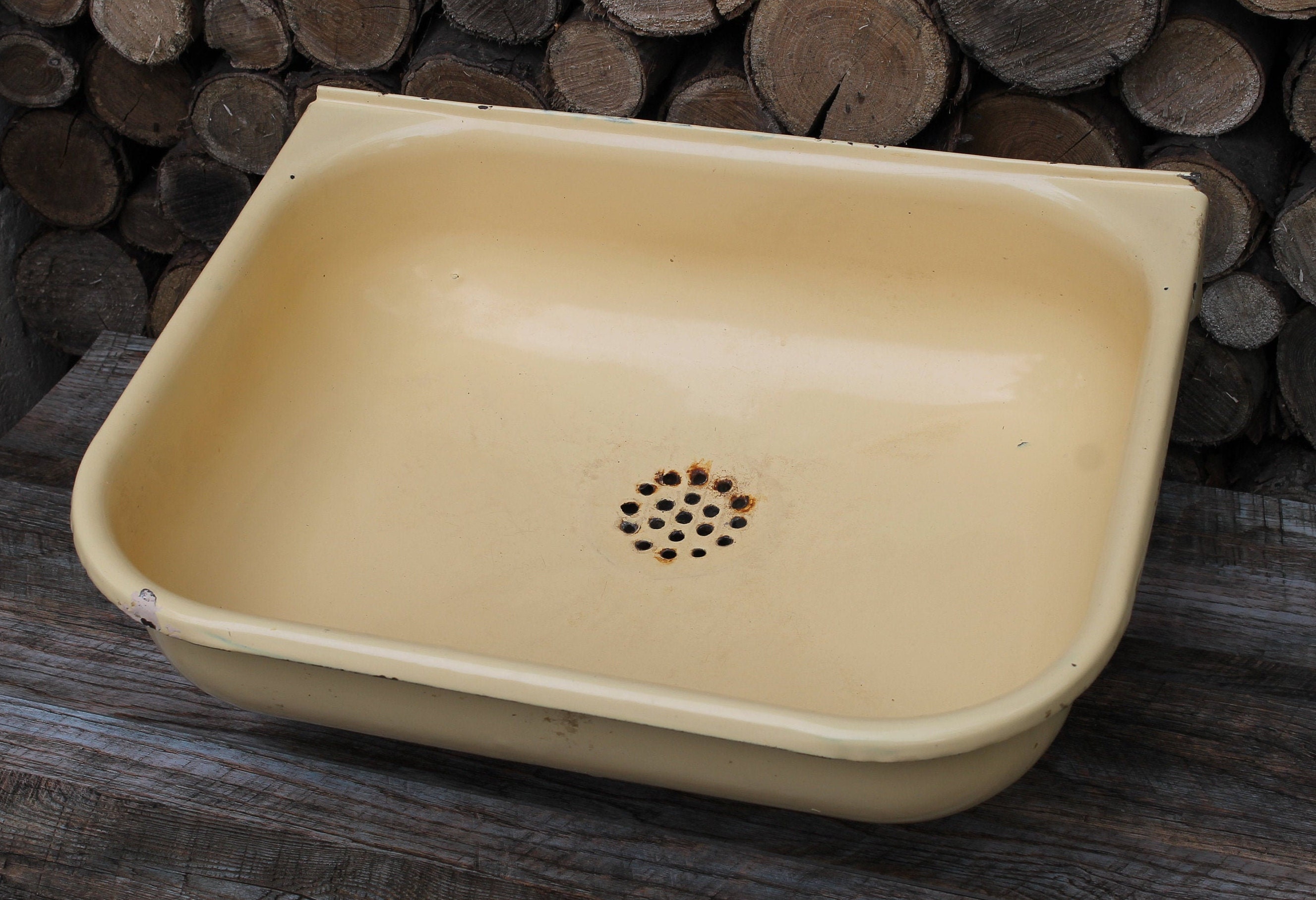 Enamel sink Vintage kitchen sink color pale yellow bathroom | Etsy
