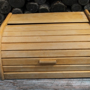 Vintage bread box, wooden large bread box, rustic bread box, retro wood bread box for farmhouse decor, antique bread box made in USSR. image 3