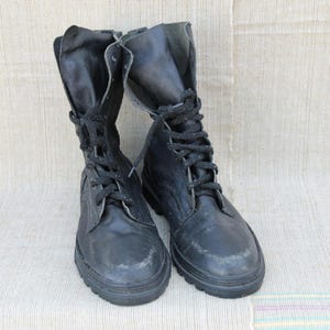 Vintage Leather Combat Boots, Authentic Military Army Boots, Men's US 12-13 / EU 46-47, Rugged Punk Goth Field Boots, Heavy Duty Work Boots