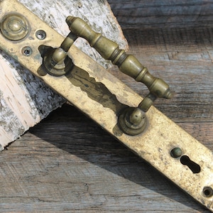 Brass antique large door handle 1900s, vintage front door handle, barn door wall decor, rustic metal door handle, outdoor door knob.