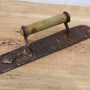 Antique Industrial Door Pull, Iron Barn Handle with Bakelite Keyhole Escutcheon