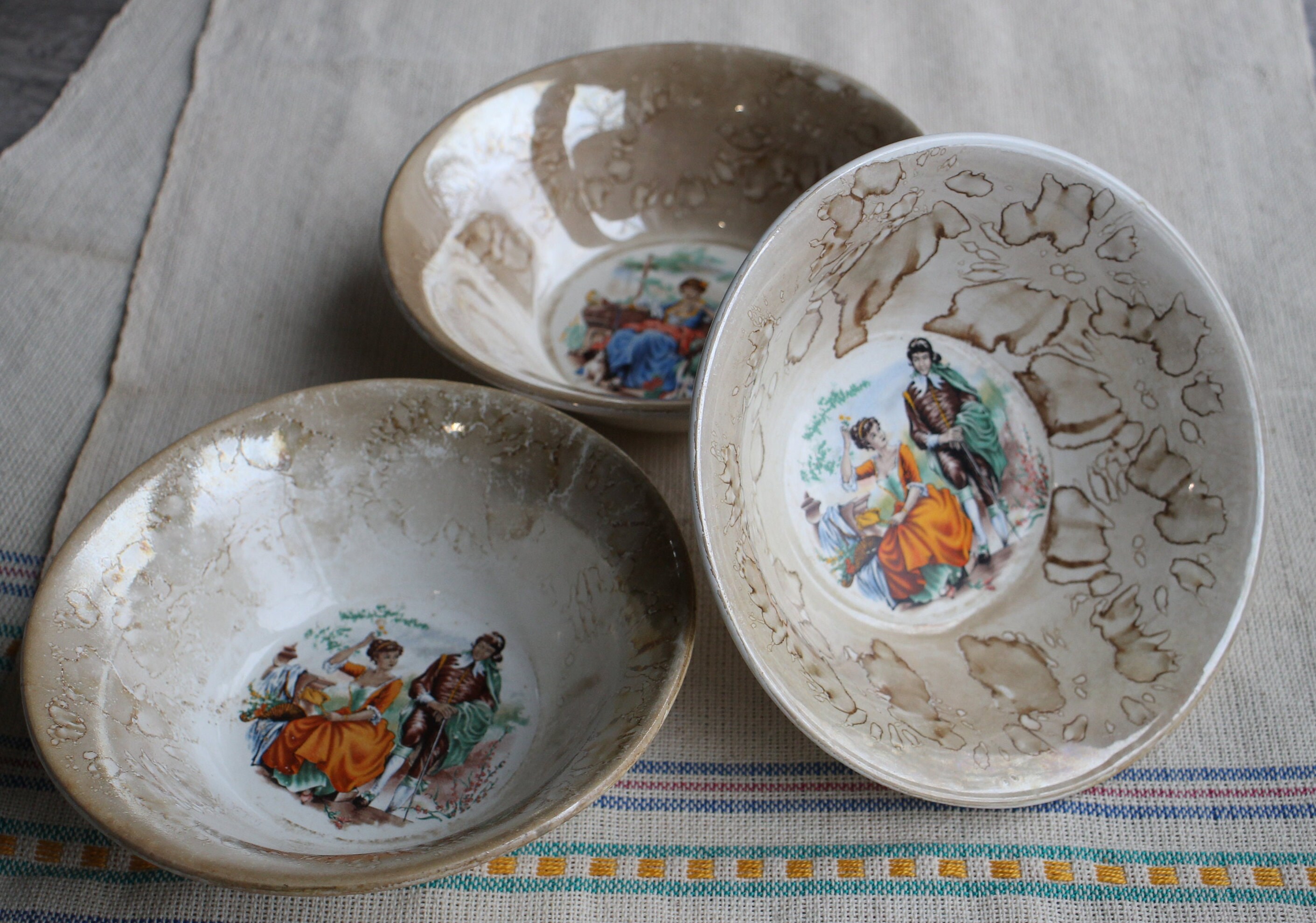 ヴィンテージ陶器壁掛け 1876 アンティーク磁器プレート3枚セット、ウクライナ製壁装飾用陶器