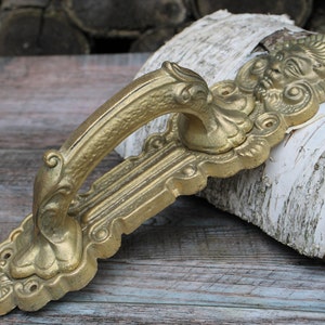 Brass antique door handle, vintage front door handle, barn door wall decor, metal door handle, outdoor door knob, brass door pull.