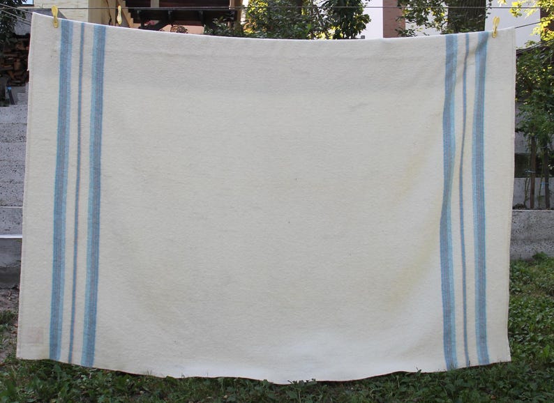 Wool Blanket, Vintage White Woolen Blanket, Wool Coat, Heavy Blanket
