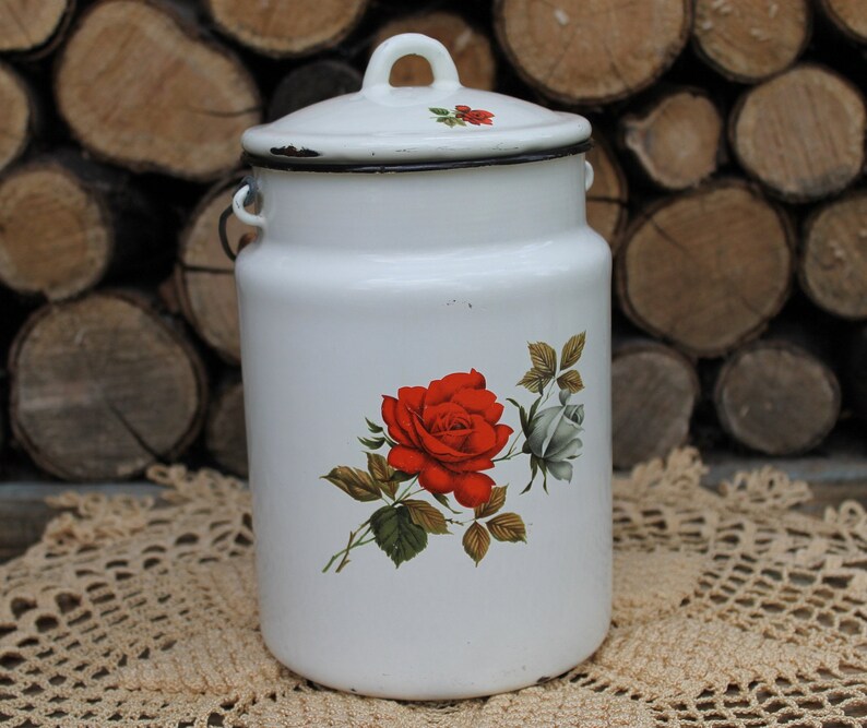 vintage enamel white enamelware pitcher VINTAGE ANTIQUE WHITE ENAMEL PORCELAIN