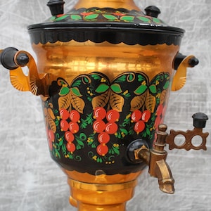 Arbeiten russischer Samowar, Samowar elektrisch, Rotgold Samowar für Geschenk, Vintage Teekanne, elektrischer Samowar für Küchendekor, Khokhloma.