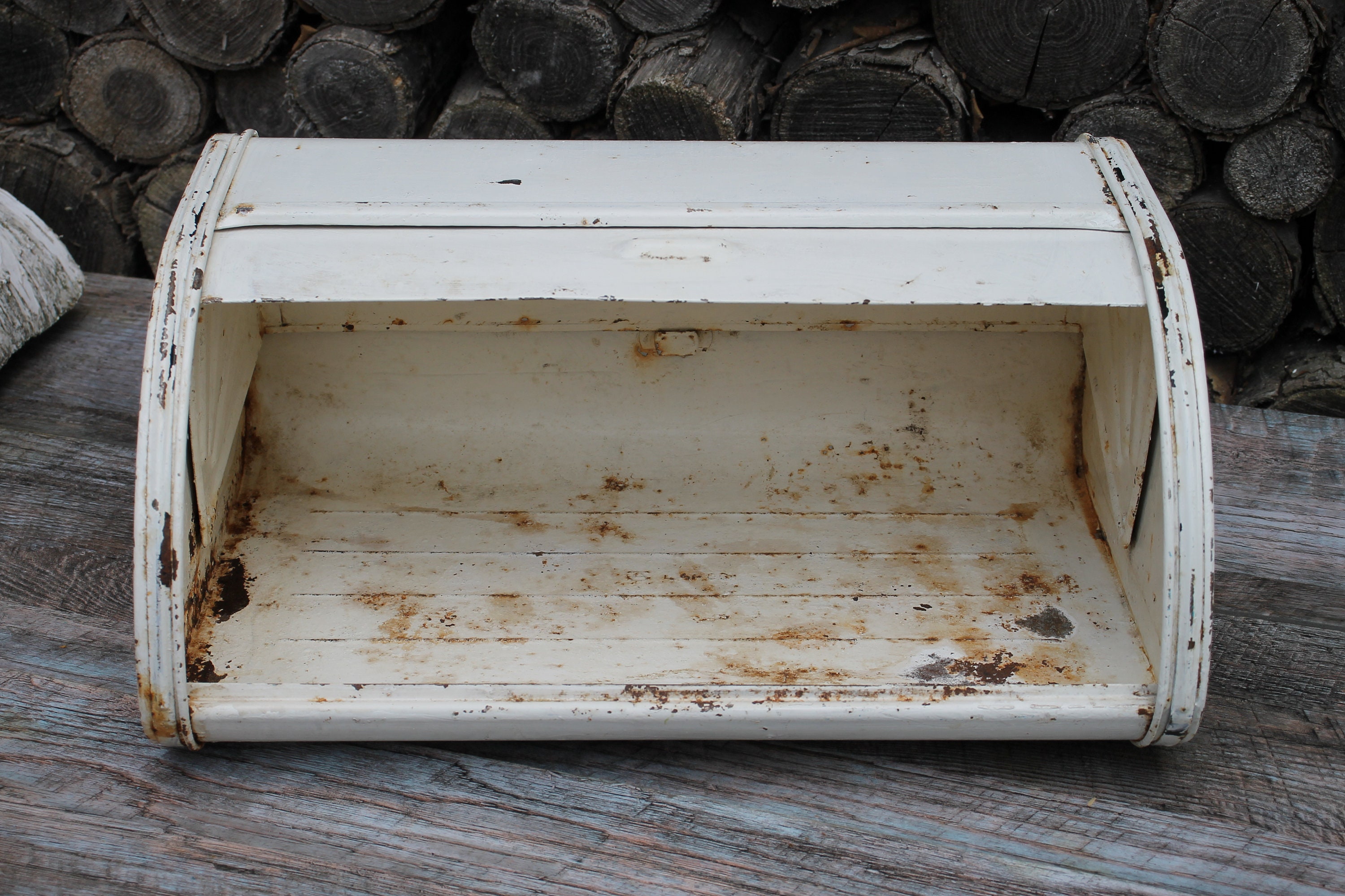 Vintage white bread box large rustic bread box for decor Etsy