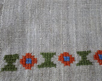 Linen tea towels, vintage handmade antique embroidery dish woven kitchen towels, ukranian embroidered rushnik for rustic decor.