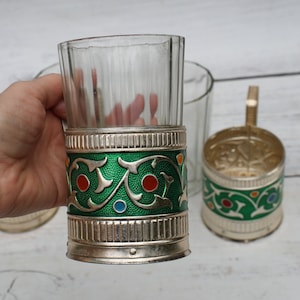 3 set Russian tea glasses, podstakannik,soviet glass holder kitchen decor, vintage tea glass holder,metal cup holder USSR,russian tea set