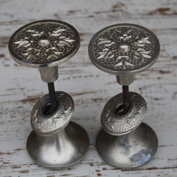 Set of 2 Vintage door knobs silver flower,  round door knobs, soviet metal door handles, made in the USSR in the 1970s
