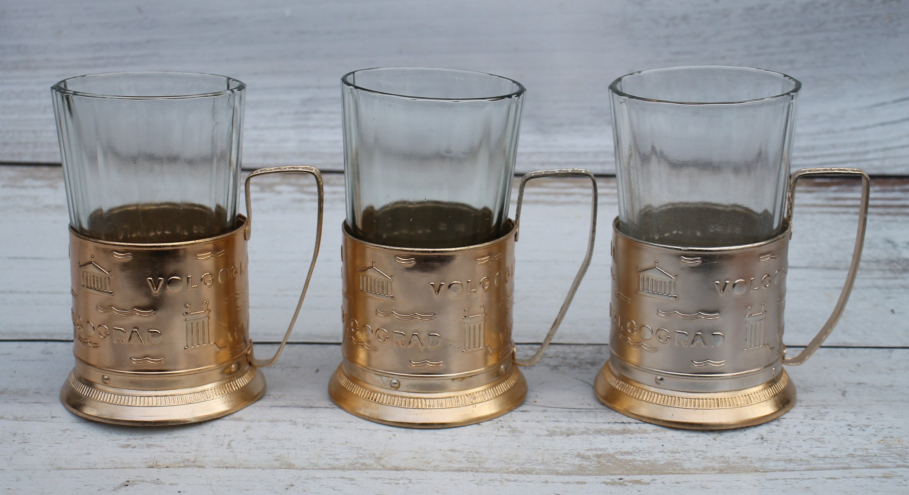 3 セット ロシア ポッドスタカンニク、ソビエト ガラス ホルダー
