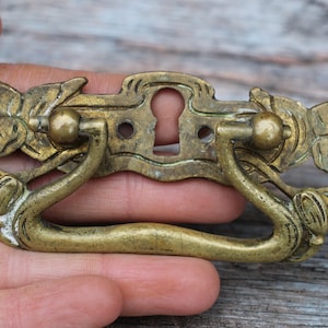 Brass antique small barn door pull, vintage front door handle, door handle for dresser, rustic metal door handle, outdoor door knob.