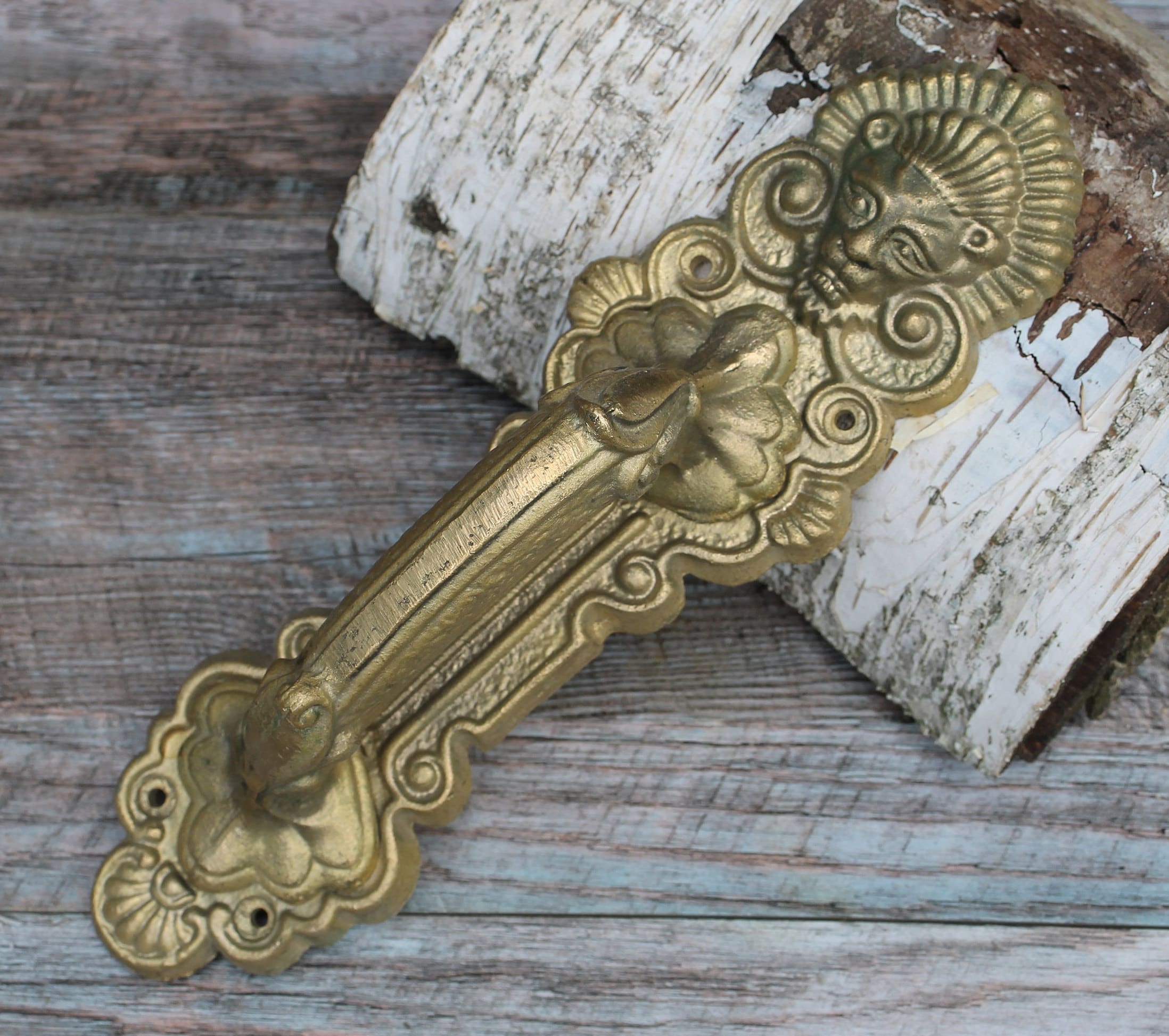 真鍮製アンティークドアハンドル、ビンテージ玄関ドアハンドル、納屋の