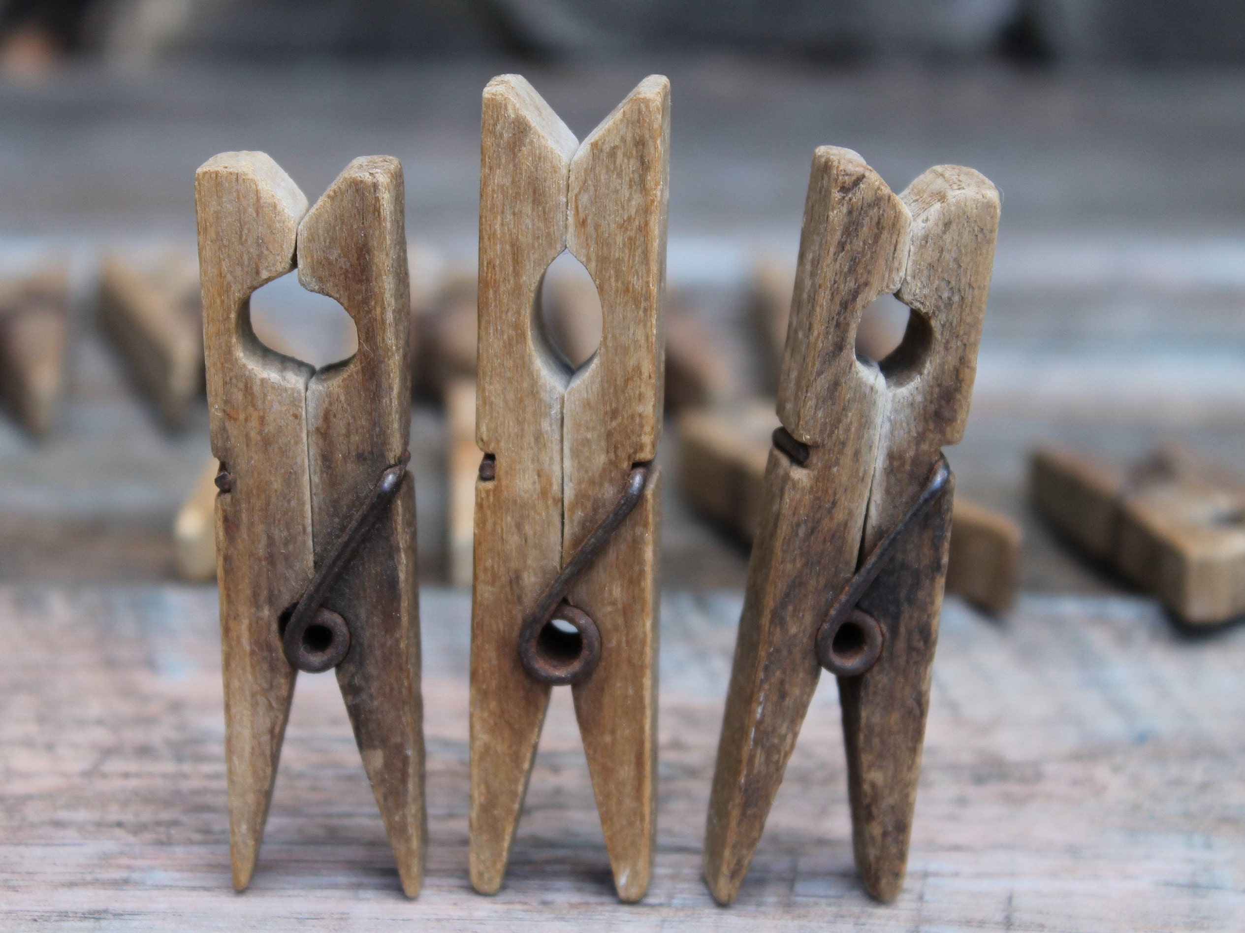 Vintage Wood Wooden Clothes Pins Clothespins 6