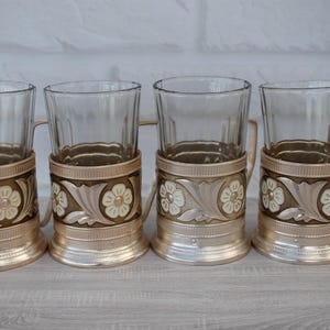 4 set Russian podstakannik,soviet glass holder kitchen decor,tea glass holder,russian tea glass holder,metal cup holder USSR,russian tea set