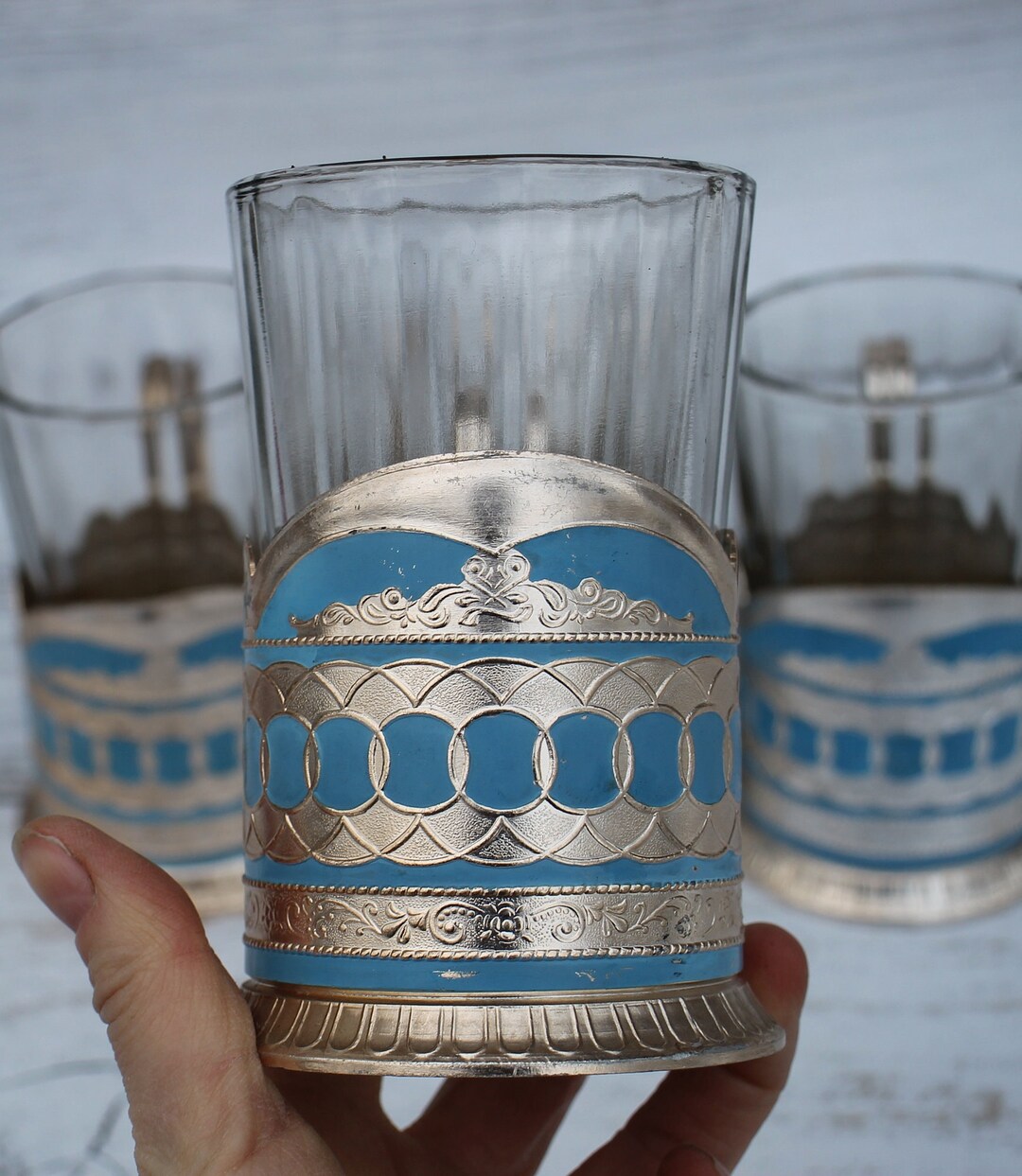 4 Set Russian Podstakannik,soviet Glass Holder Kitchen Decor,tea Glass