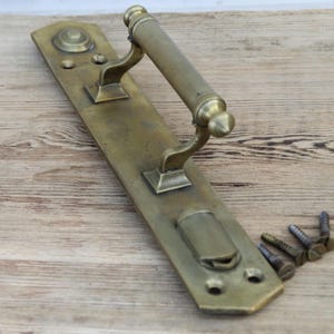 Vintage Solid Brass Pull Handle with 4 Original Screws, Heavy Duty Architectural Salvage Hardware