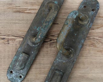 Antique Brass Door Pulls - Heavy Industrial Style - Set of 2