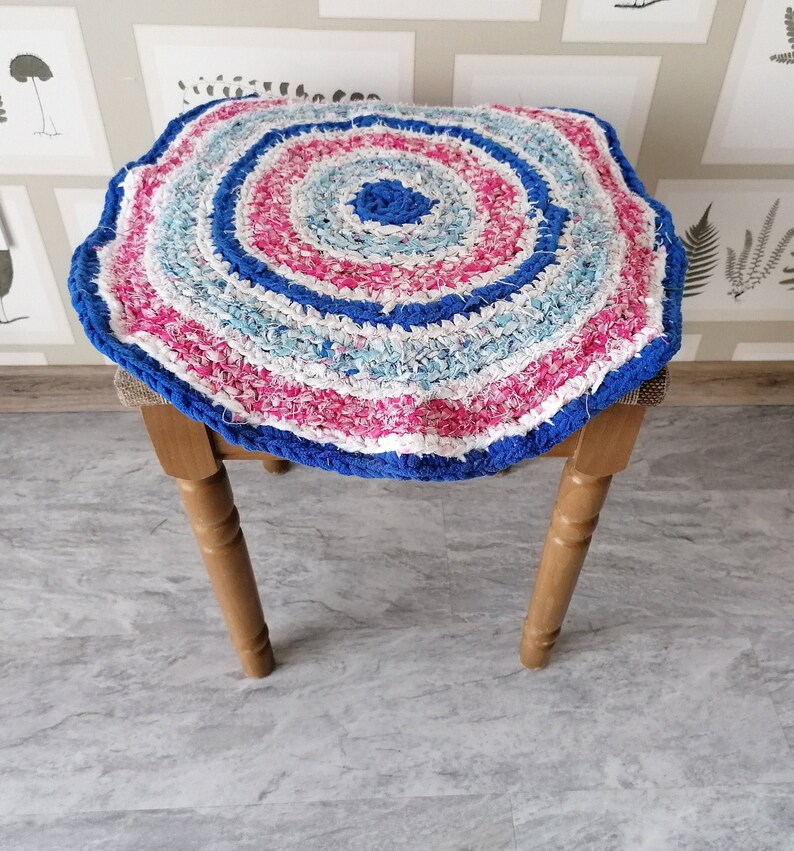 Chair Pads Blue Braided Rugdining Chair Padspink Round Rug Etsy