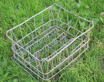 Vintage metal storage box, steel firewood basket, milk Wood crate for farmhouse garden decor Firewood box Metal milk crate made USSR in 1970