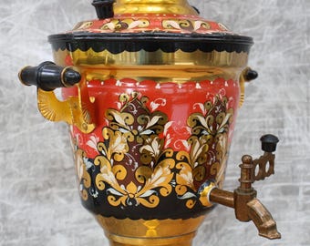 Vintage USSR Electric Samovar, Hand Painted Khokhloma Floral Decor