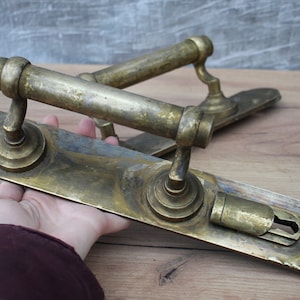 Set 2 brass antique large door pulls, vintage bronze front door handle, barn door wall decor, rustic metal door handle, outdoor door knob.