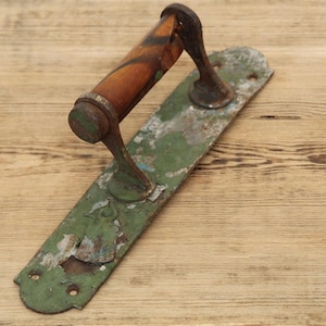 Antique Barn Door Handle with Bakelite Grip, Rustic Industrial Door Pull, Primitive Farmhouse Hardware, Mid-Century Salvage