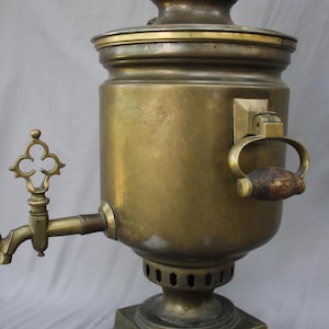 Antique Brass Samovar with Imperial Stamps, Vintage Wood Handle Coal Heated Teapot, Russian Tea Urn,batashev,wood-burning samovar.