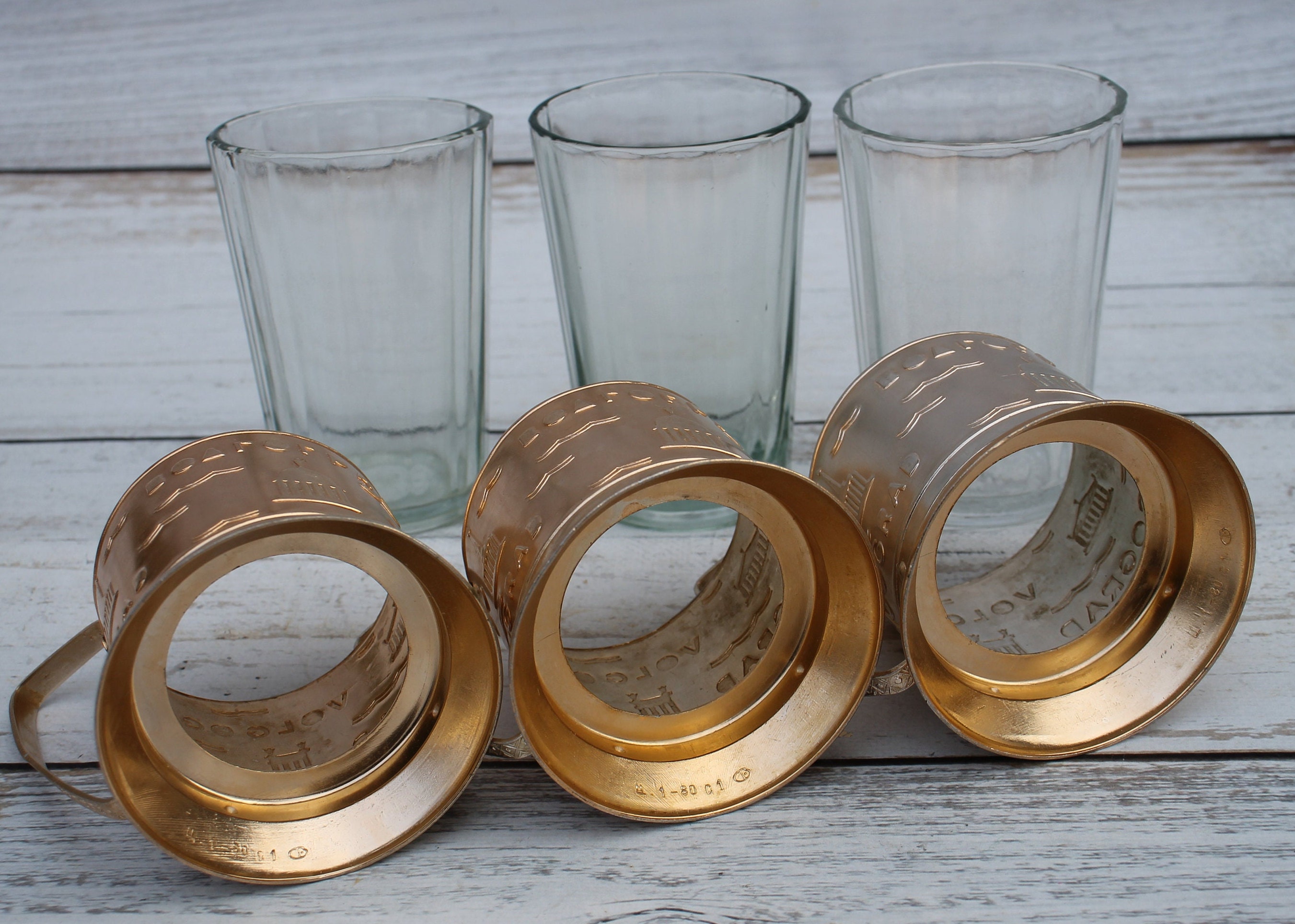 3 セット ロシア ポッドスタカンニク、ソビエト ガラス ホルダー