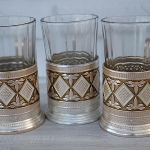 3 set Russian podstakannik,soviet glass holder kitchen decor,tea glass holder,russian tea glass holder,metal cup holder USSR,russian tea set