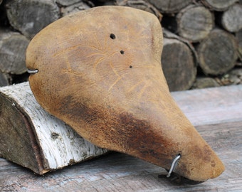 Vintage USSR Brown Leather Bicycle Saddle, Retro Bike Part