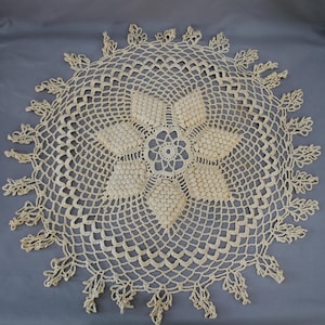 Vintage Crochet Doily Tablecloth, Handmade Lace Centerpiece, 64 cm Round Beige Cotton Doily, Boho Decor, Cottagecore Table Decor