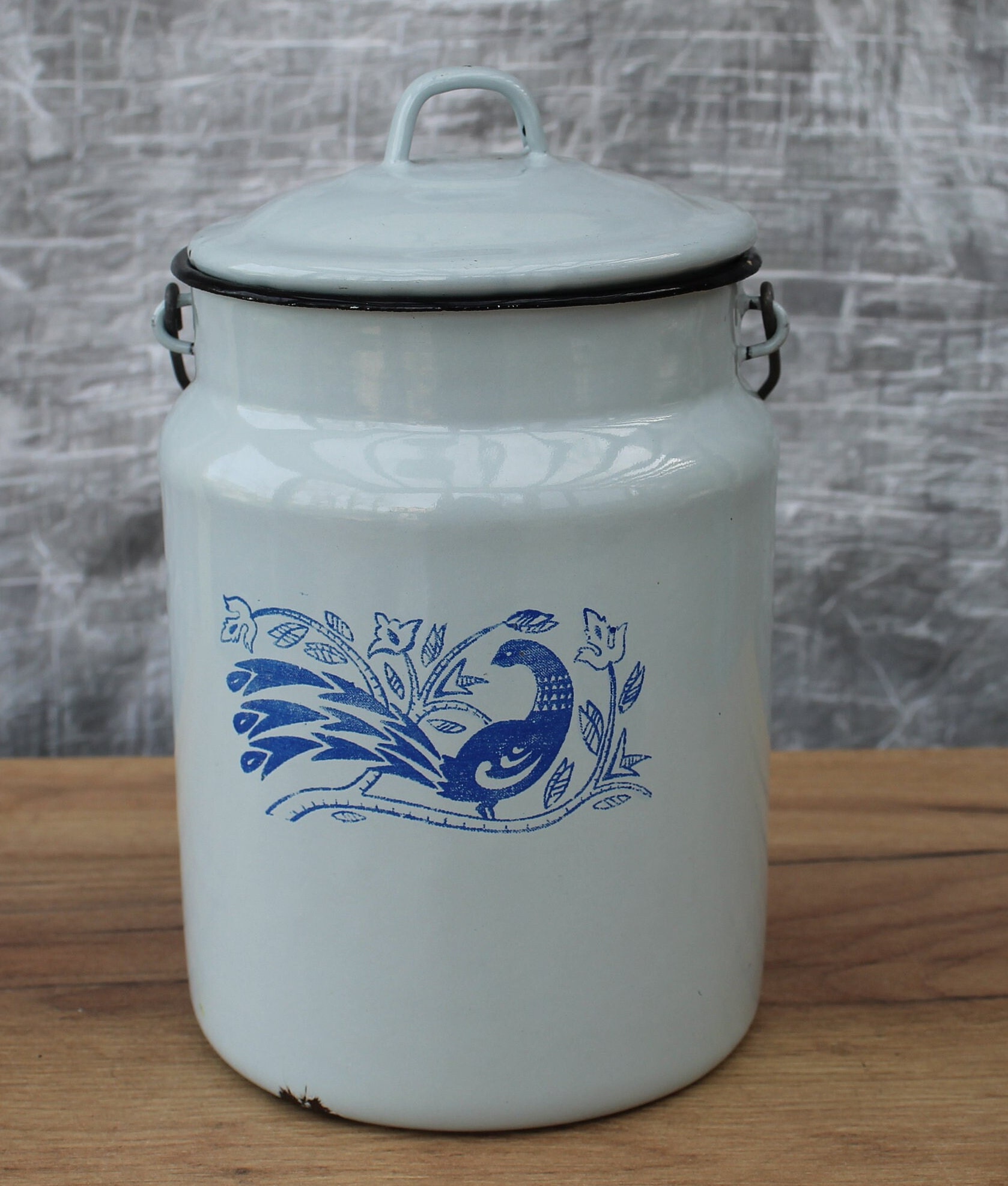 enamel milk jar white×blue Vintage Light Blue Enamelware Milk Can, Soviet Rustic Decor - Etsy