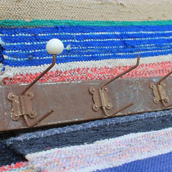 Vintage wall coat rack, soviet hook rack for farmhouse decor, towel hanger, wall mount coat rack, clothes hanger, made in USSR in the 1970s.
