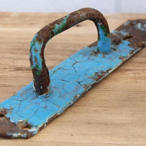Authentic Industrial Barn Door Handle – Heavy Rustic Metal Pull – Distressed Blue Patina –  Vintage Farmhouse Gate Hardware – Salvaged Decor