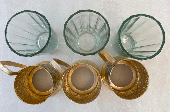 3 セット ロシア ポッドスタカンニク、ソビエト ガラス ホルダー