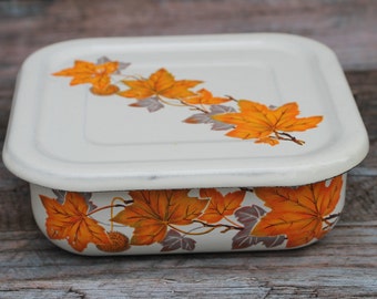 New enamel box vintage,soviet container with lid, retro enamel box for farmhouse decor, vintage enamelware, rustic kitchen box made in USSR.