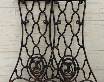 Antique Cast Iron Sewing Machine Legs, Set of 2 – Vintage Industrial Table Base, Podolsk Russian Empire Soviet Era, Steampunk DIY Furniture
