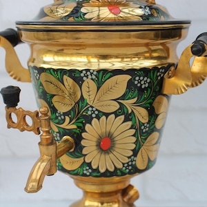 Arbeits Samowar, elektrische Gold Samowar für Geschenk, Vintage Teekanne für Dekor, handbemalt, Samowar für Küche, Khokhloma UdSSR, Ukraine.