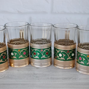 5 set Russian podstakannik,soviet glass holder kitchen decor,tea glass holder,russian tea glass holder,metal cup holder USSR,russian tea set