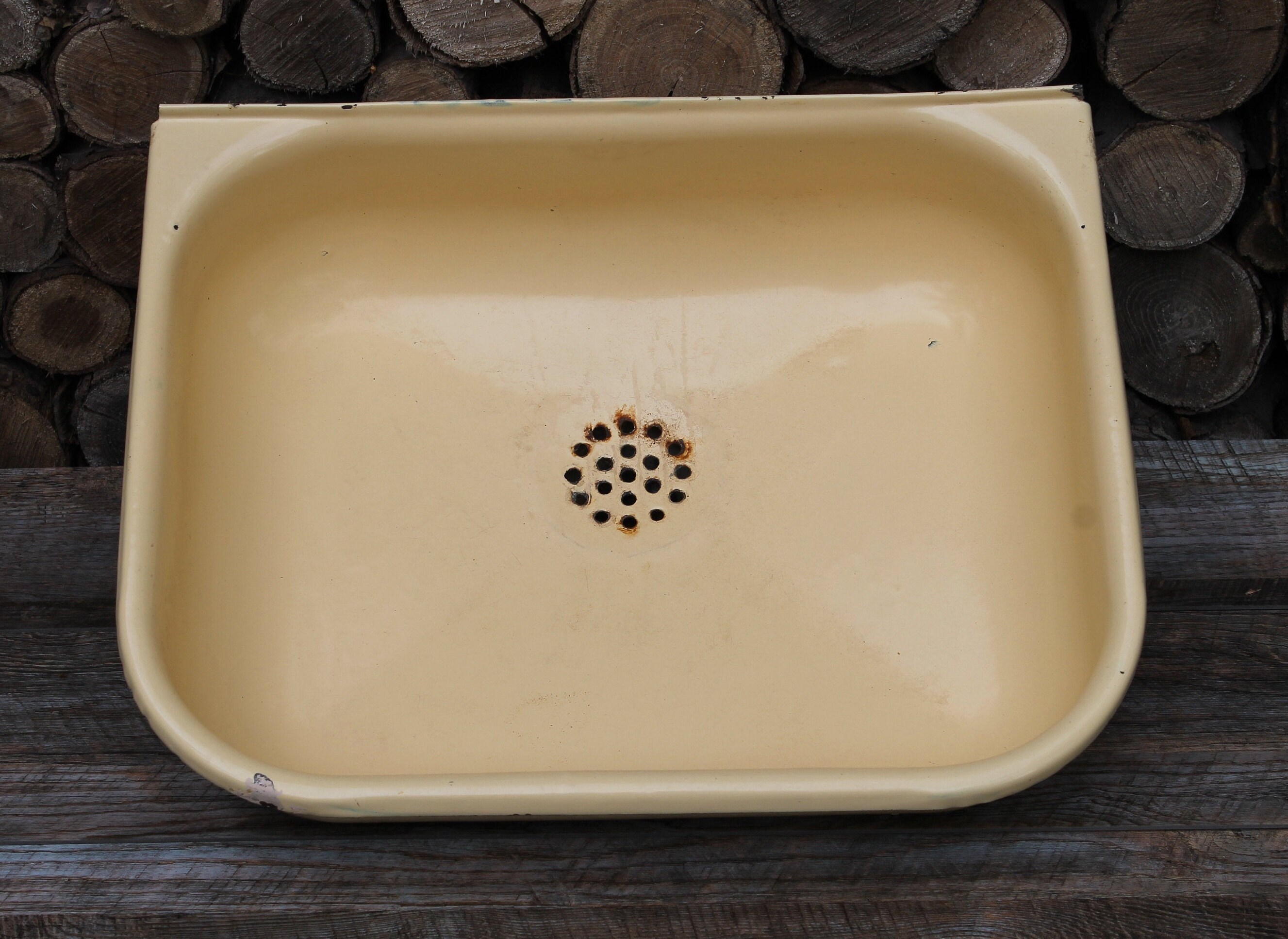 Enamel sink Vintage kitchen sink color pale yellow bathroom Etsy