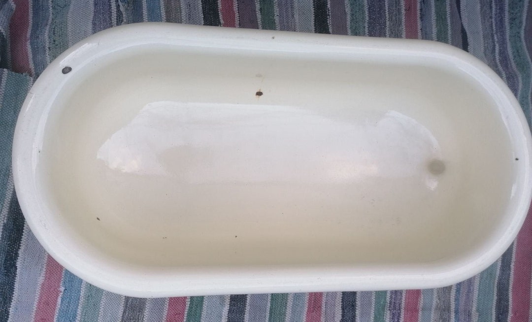 White Enamel Basin Enamel Baby Bathtub Vintage Enamelware Etsy